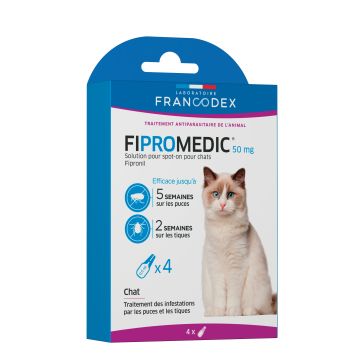 Traitement antiparasitaire pipettes chat Fipromedic - Francodex - 4 x 0.5 ml