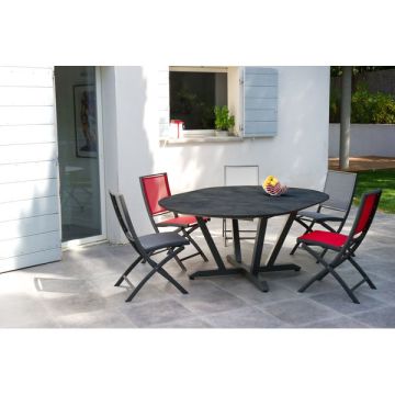 Table ronde à allonge - Ronda - Les Jardins - 135/185x135xH 75 cm - Alu - Gris 