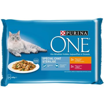 Effils en sauce Spécial Chat Stérilisé - : Bœuf, Poulet - 4x85g - Purina One