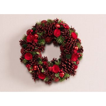 Couronne Ø34 cm pommes de pin rouges
