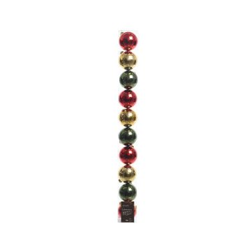 Lot de 10 boules - Rouge, vert et or - Plastique
