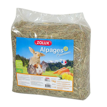 Foin pour rongeur - Alpage Premium - Carotte et pissenlit - Zolux - 1 kg.