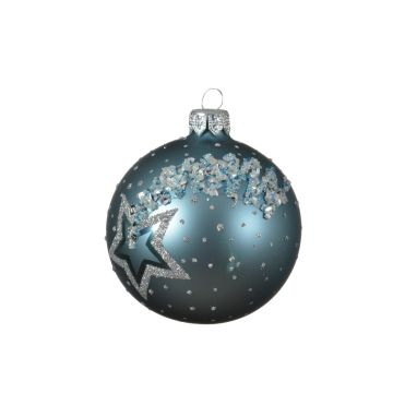 Boule en verre bleu matinal avec étoile- Ø 8 cm