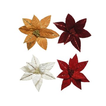 Fleur de Noël velours, paillettes - 32 cm