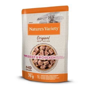 PÂTÉ NATUREL HUMIDE CHAT - NATURE'S VARI ETY ORIGINAL - NO GRAIN BRUF ET POULET70G