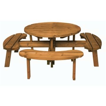 Table ronde avec bancs intégrés - Ekju - Ø 208 x72 cm - bois de pin