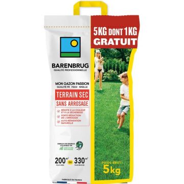 Gazon Terrain Sec - Barenbrug - 5 kg dont 1 kg gratuit