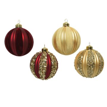 Boule verre rouge or paillettes diamètre 8 cm