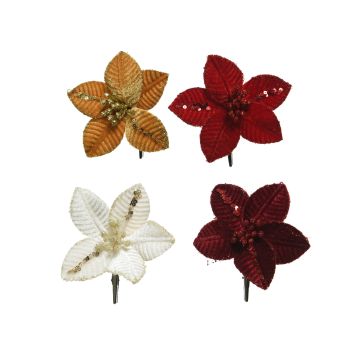 Poinsettia sur clip - Velours - 10 cm -Modèle au choix