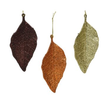 Suspension feuille paillettée - 13 cm -Modèle au choix