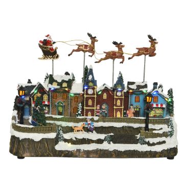 Village de Noël et père Noël en traineau - 38 X 15 X 25,5 cm