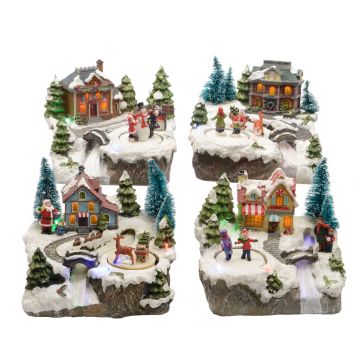 Village de Noël patinage - 16 X 19 X 15cm - Modèle au choix