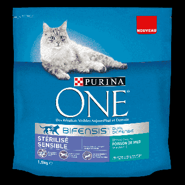 Croquettes chat stérilisé - Purina One - Poisson de mer - 1,5 kg