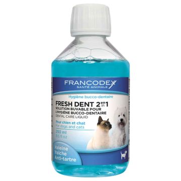 Fresh Dent 2 en 1, solution buvable pour l'hygiène bucco-dentaire - pour Chiens et Chats - 250 ml