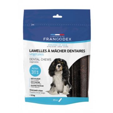 15 LAMELLES À MÂCHER, ANTI-PLAQUE ET ANT I-TARTRE - FRANCODEX - POUR CHIOTS ET PE TITS CHIENS - SACHET DE 224G