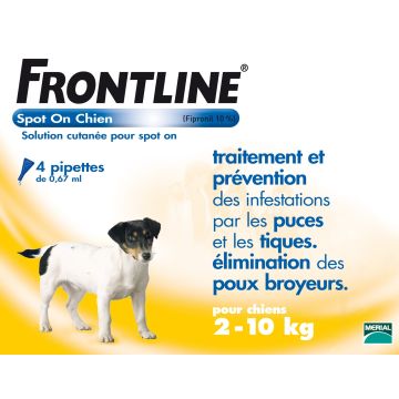 Frontline Spot On x 4 pour chien de 2 à 10 kg - Traitement, prévention et élimination de puces, tiques et poux