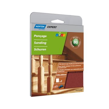 Feuilles abrasives anti-encrassement Grain 80 NORTON EXPERT - 23 x 28 cm 