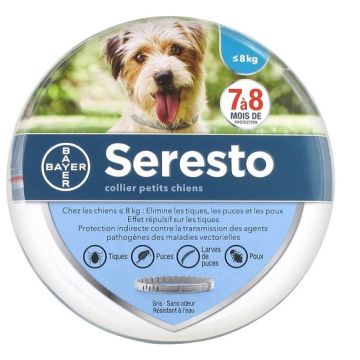 Collier pour petits chiens antiparasitaire - Seresto - 8 mois de protection - 8 kg - 38 cm
