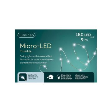 Guirlande microled - Blanc froid - 9 m - extérieur - câble argent
