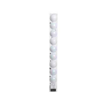 Tube de 10 boules en plastique - Blanc b rillant, mat et pailleté  - Ø 6 cm