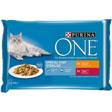 Effilés en sachet pour chat stérilisé - Purina One - PouletBoeuf - 4x85 gr