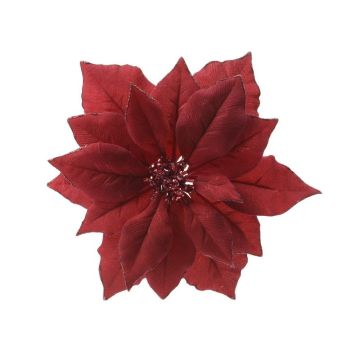 Poinsettia sur clip - Rouge - 24 cm