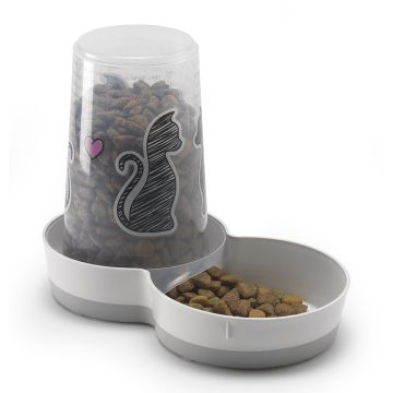 Distributeur de Croquettes & Eau Sérigraphie chat - 1.5 L