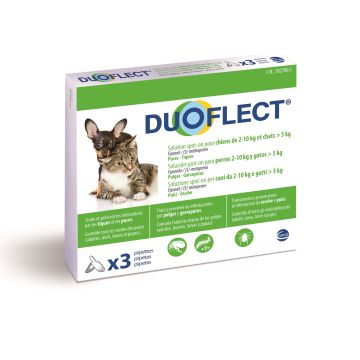 Duoflect x 3 pour chien de 2 à 10 kg et chat de plus de 5 kg - Traitement contre les puces et les tiques