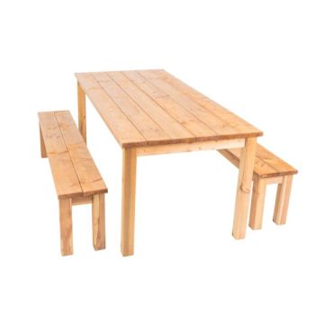 Ensemble CESIS Table Forestière + 2 Bancs - En sapin teinté brun - 200 x 78 x h 74 cm