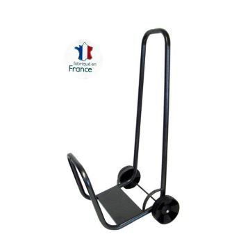 Chariot porte-bûches monobloc sur roues - Acier noir martelé