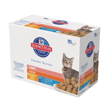 Aliment chat Science Plan Feline Adult Light 2 saveurs - Hill's - 12 x 85 g