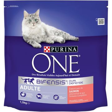 Croquettes Chat Adulte - au Saumon et aux Céréales Complètes - Purina One - 1,5kg