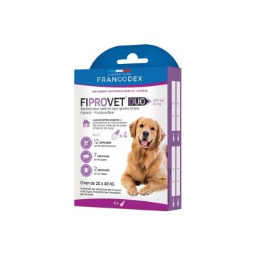 Fiprovet Duo 268 mg/80 mg pour Grands Chiens de 20 kg à 40 kg - Francodex