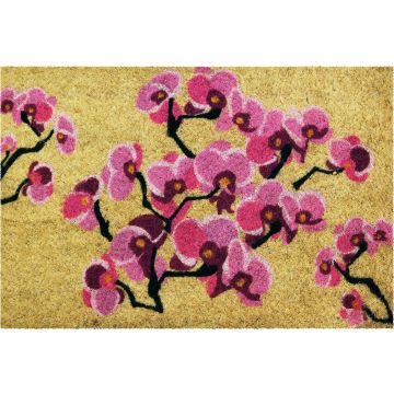 Tapis Coco blanchi - Orchidées - Semelle PVC - 40 x 60 cm