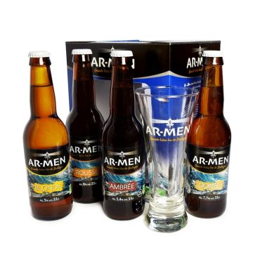 Coffret de 4 Bières Bio avec Verre offert - AR-MEN - 4 x 33 cl