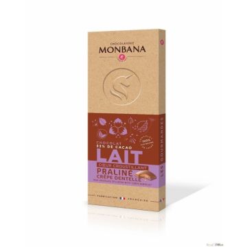 Tablette de chocolat au lait cœur croustillant praliné - Monbana - 100 gr