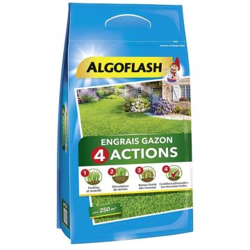 Engrais gazon 4 actions - Algoflash - 250 m2 - 10 kg 