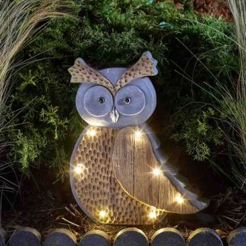 Hibou solaire en pierre de bois - Smart Solar Decor - 7 LEDs