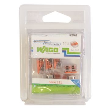 Pack 10 Bornes de connexion universelle - Wago - Tous conducteurs - Type 221 - 2 entrées