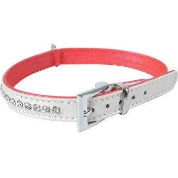 Collier cuir strass Victoria pour chien - Zolux - 40 cm - Blanc Nacré