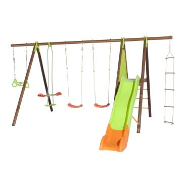 Portique bois/métal Octavo - 5 agrès + plate-forme et toboggan - Trigano - 8 enfants - 2,30 m