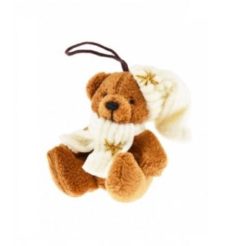 Peluche ours écharpe et bonnet or - 8 cm