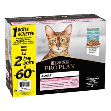 Aliment en sauce nutrisavour chat délicat - Pro Plan - Le lot de 2 boîtes de 10pochons de 85gr la 2ème boîte à -60 %