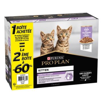 Aliment en sauce nutrisavour chaton - Pro Plan - Le lot de 2 boîtes de 10 pochons de 85gr, dont la 2ème boîte à -60 %