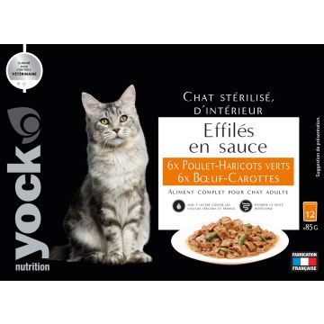 Effilés en sauce poulet haricots et bœuf carottes pour chat stérilisé - Yock nutrition - 12*85g