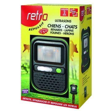 Répulsif ultrason chiens chats renards lapins fouines herons - 200 à 350m²