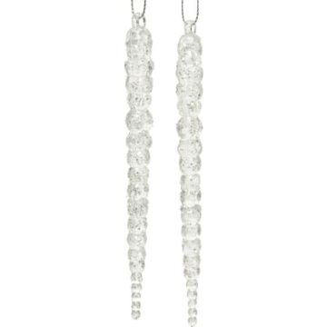 Lot de 2 stalactites - Suspension - Ruban argent - transparent - 14,5 cm