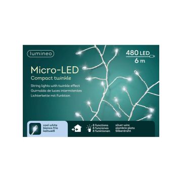 Guirlande microled en grappes - Blanc froid - 6 m - extérieur - câble argent