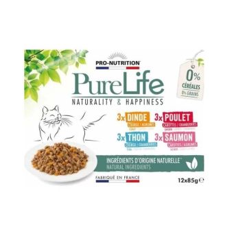 Pâtée pour chat -  Multi variétés - Pure Life - 12 X 85 g