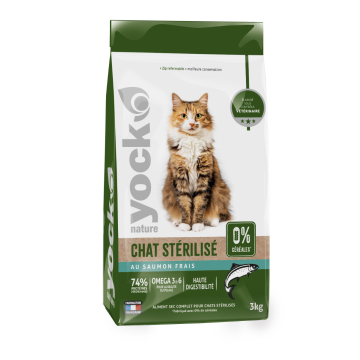 Croquettes Yock nature sans céréales - chat stérilisé - au saumon - 3kg